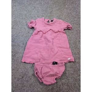 7 For All Mankind Baby Pink Gauze Dress & Bloomer Set 18M Ruffled Trim